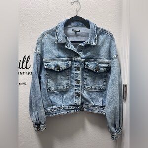 Fashion Nova Medium wash oversized cropped denim jacket